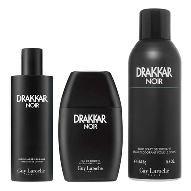 DRAKKAR NOIR 3 PCS SET FOR MEN: 3.4 EAU DE TOILETTE SPRAY + 3.3 AFTER SHAVE LOTION + 5.8 DEODORANT SPRAY