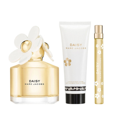 MARC JACOBS DAISY 3 PCS SET FOR WOMEN: 3.3 EAU DE TOILETTE SPRAY + 0.33 EAU DE TOILETTE SPRAY + 2.5 BODY LOTION..