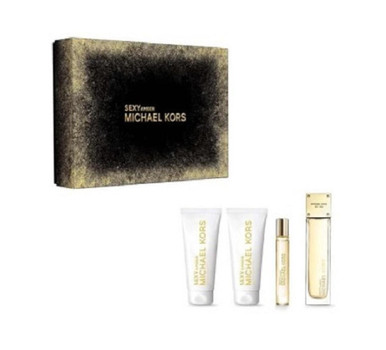 MICHAEL KORS SEXY AMBER 4 PCS SET FOR WOMEN: 3.4 EAU DE PARFUM SPRAY + 0.3 EAU DE PARFUM SPRAY + 3.4 BODY LOTION + 3.4 SHOWER GEL