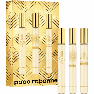 PACO RABANNE ONE MILLION 3 PCS SET FOR MEN: 0.33 OZ EAU DE TOILETTE SPRAY + ONE MILLION PARFUM 0.33 OZ PARFUM SPRAY + ONE MILLION ELIXIR 0.33 OZ PARFUM INTENSE SPRAY