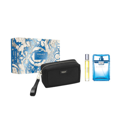 VERSACE EAU FRAICHE 3 PCS SET FOR MEN: 3.4 EAU DE TOILETTE SPRAY + 0.33 EAU DE TOILETTE SPRAY + BLACK POUCH