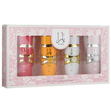 LATTAFA YARA 4 PC TRAVEL SET: 4 * 0.85 EAU DE PARFUM SPRAY SET: YARA + YARA MOI + YARA TOUS + YARA CANDY